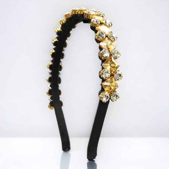 Boutique Accessories - Gold Rhinestone Statement Headband | Velvet Lined